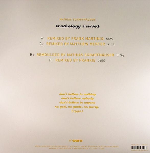 Mathias Schaffhäuser : Truthology Revised (12")