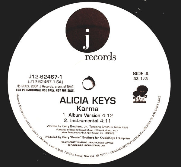 Alicia Keys : Karma (12", Promo)