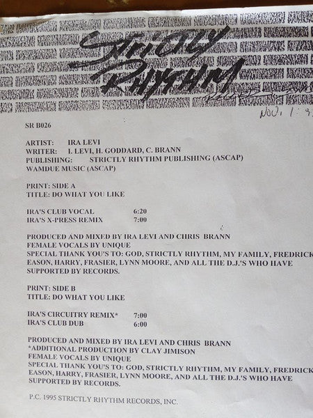 Ira Levi : Do What You Like (12", TP)