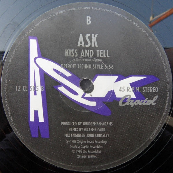 A.S.K. : Kiss And Tell (12", Single)