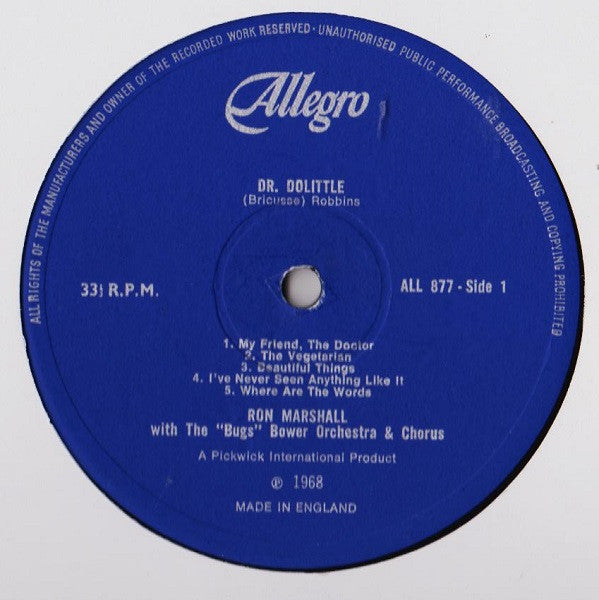 Ron Marshall With The "Bugs" Bower Orchestra & Chorus* : Songs From Doctor Dolittle  (LP)