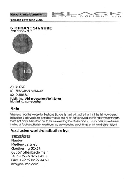 Stephane Signore : In Memory E.P. (12", EP)