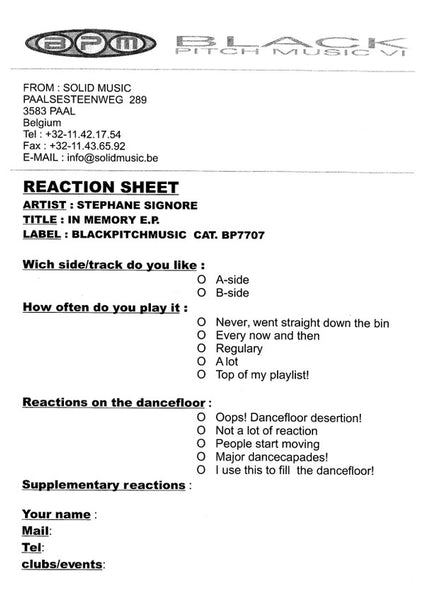 Stephane Signore : In Memory E.P. (12", EP)