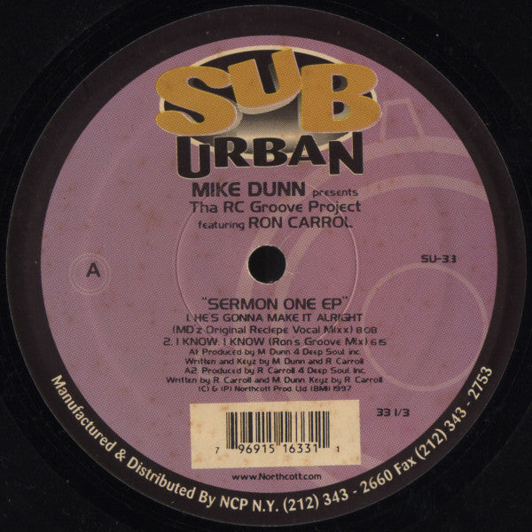 Mike Dunn Presents Tha RC Groove Project* Featuring Ron Carrol* : Sermon One EP (12", EP)
