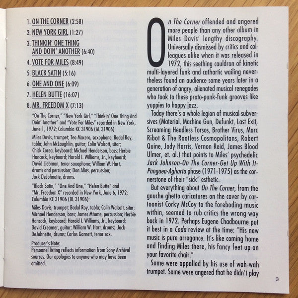 Miles Davis : On The Corner (CD, Album, M/Print, RE, RM)
