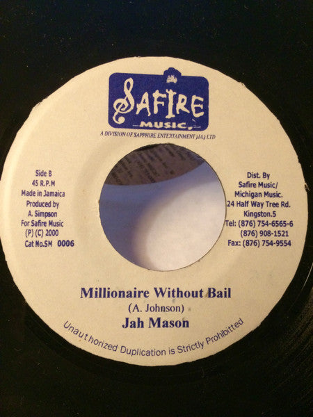 Jah Mason : Millionaire Without Bail (7")