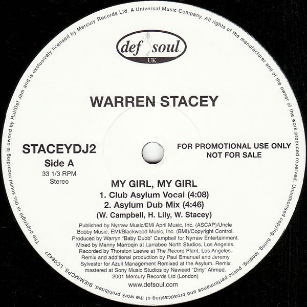 Warren Stacey : My Girl, My Girl (12", Promo)