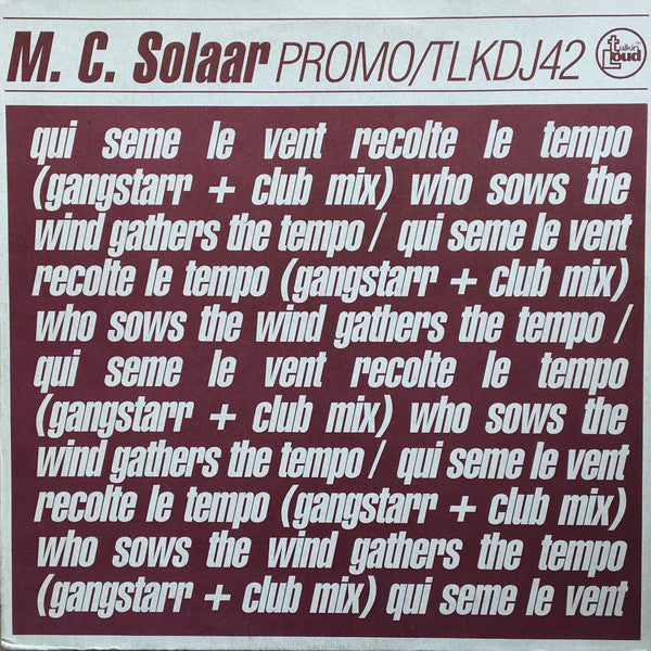 MC Solaar : Qui Seme Le Vent Recolte Le Tempo (12", Promo)