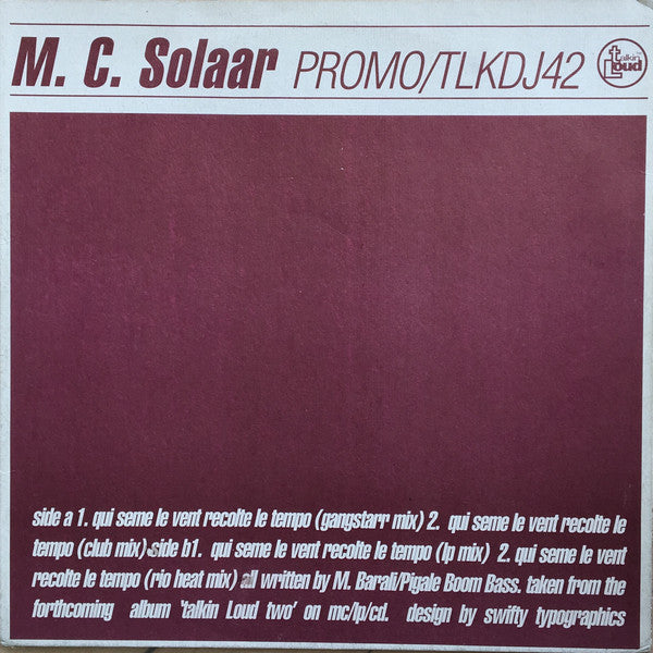 MC Solaar : Qui Seme Le Vent Recolte Le Tempo (12", Promo)