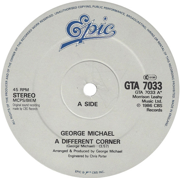 George Michael : A Different Corner (12", Single, Gat)