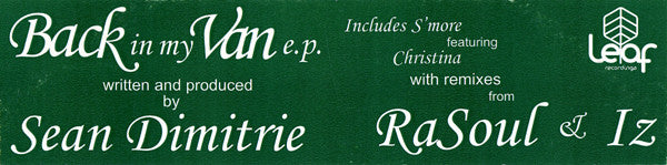 Sean Dimitrie : Back In My Van E.P. (2x12", EP)