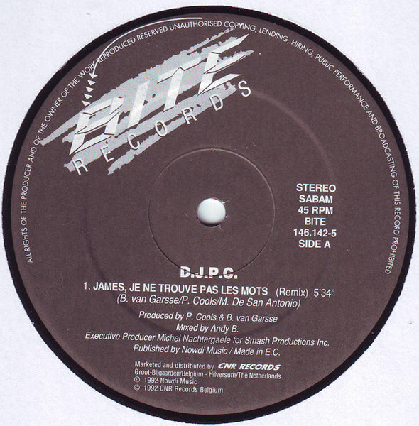 DJPC : James, Je Ne Trouve Pas Les Mots (Remixes) (12", Single)