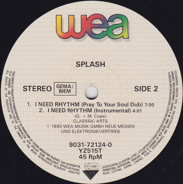 Splash (3) : I Need Rhythm (Preaching Machine Gun Remix) (12")