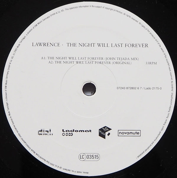 Lawrence : The Night Will Last Forever (12")