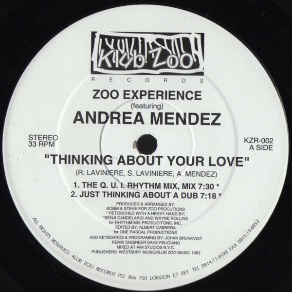 Zoo Experience Featuring Andrea Mendez : Thinking About Your Love (12")