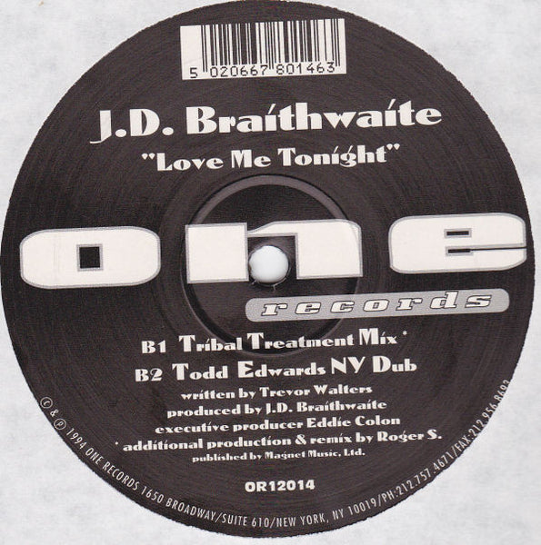 J.D. Braithwaite : Love Me Tonight (12", Bla)
