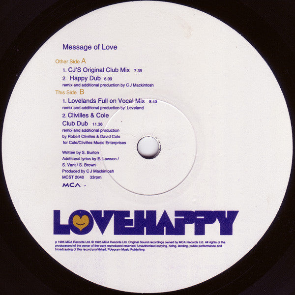 Love Happy : Message Of Love (12")