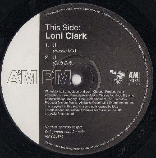Loni Clark : U (12", Single, Promo)