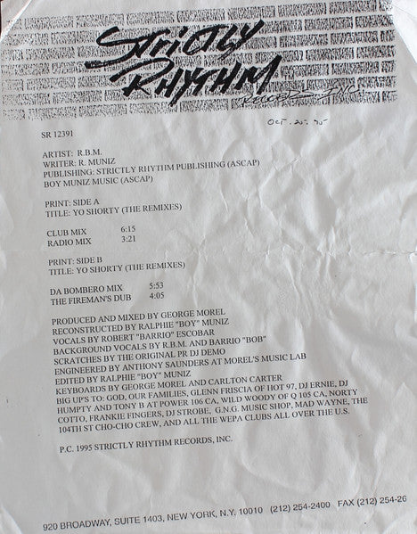 Ralphie "Boy" Muniz : Yo Shorty (The Remixes) (12", TP)