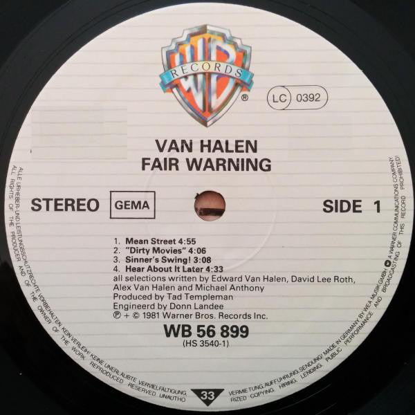 Van Halen : Fair Warning (LP, Album)