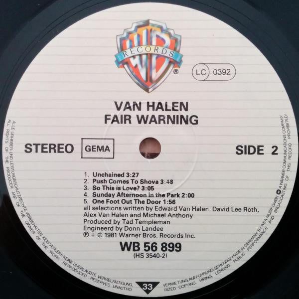 Van Halen : Fair Warning (LP, Album)