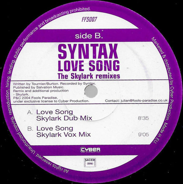 Syntax (4) : Love Song (The Skylark Remixes) (12")