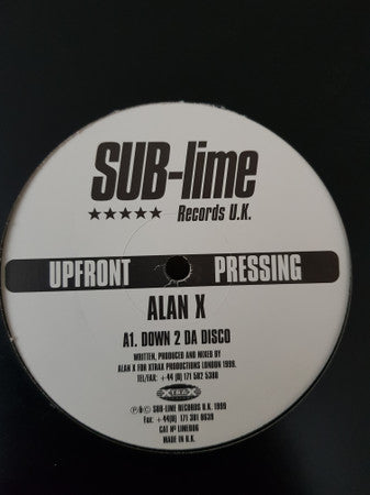 Alan X : Down 2 Da Disco (12", Promo)