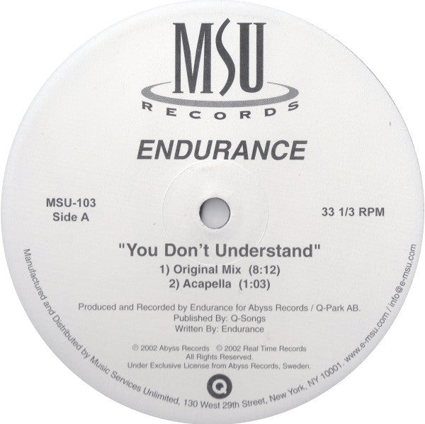 Endurance : You Don't Understand (12", Promo)