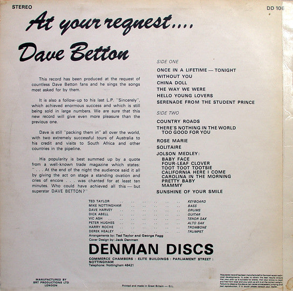 Dave Betton : At Your Request... (LP)