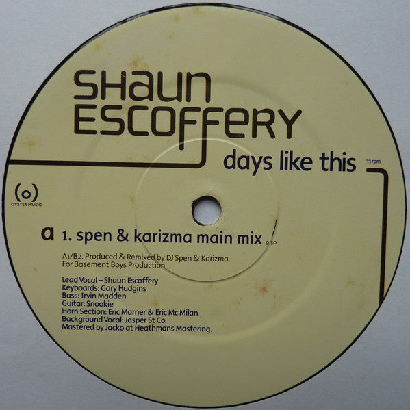 Shaun Escoffery : Days Like This (12", Promo)