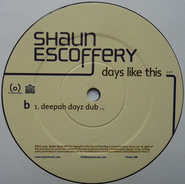 Shaun Escoffery : Days Like This (12", Promo)