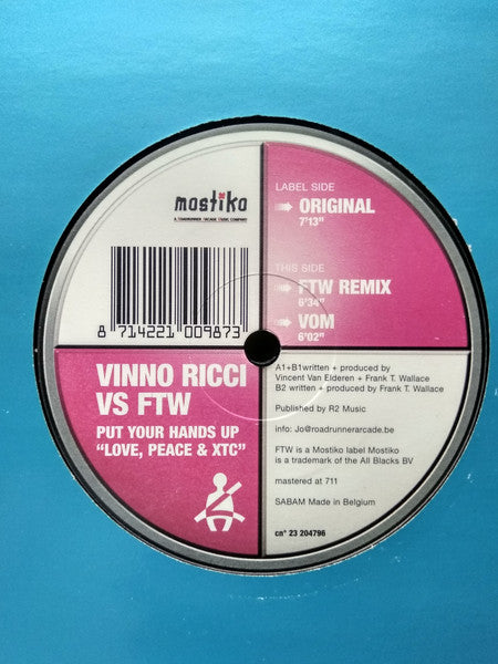 Vinno Ricci vs. FTW : Put Your Hands Up "Love, Peace & XTC" (12")