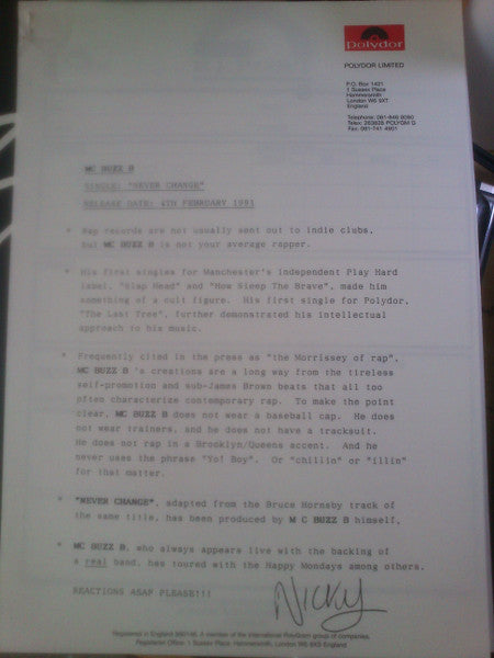 MC Buzz B : Never Change (12", Promo)