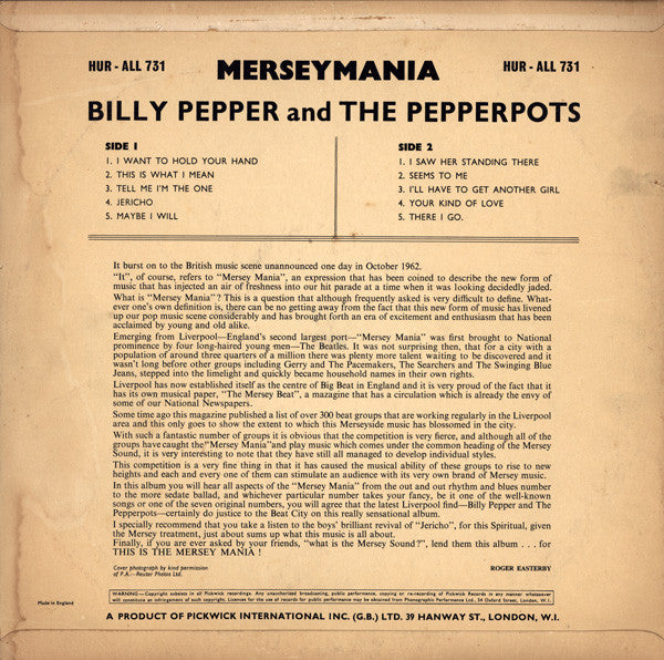 Billy Pepper And The Pepperpots* : Merseymania (LP, Album)