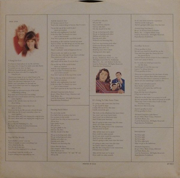 Carpenters : A Song For You (LP, Album, San)