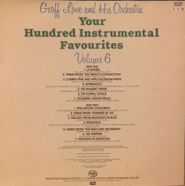 Geoff Love And His Orchestra* : Your Hundred Instrumental Favourites Volume 6 (LP, Album, Comp)