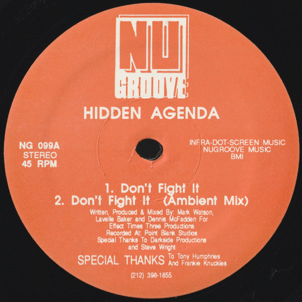 Hidden Agenda (2) : Don't Fight It / You Can't  Run (12")