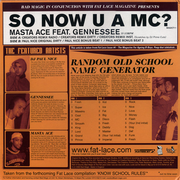 Masta Ace Feat. Gennessee : So Now U A MC? (12")