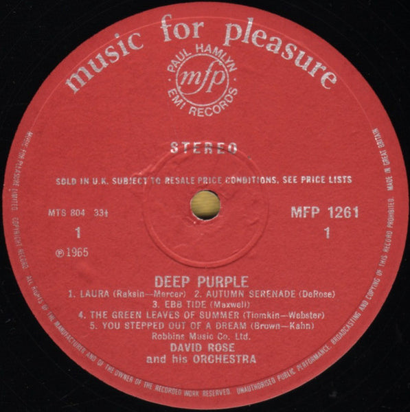 David Rose & His Orchestra : Deep Purple (LP, RE)