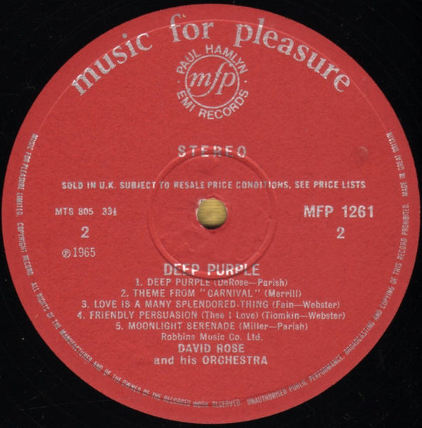 David Rose & His Orchestra : Deep Purple (LP, RE)