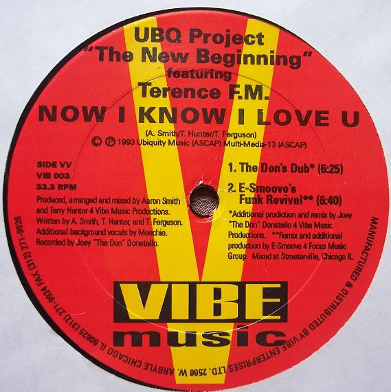 UBQ Project Featuring Terence F.M.* : Now I Know I Love U (12")