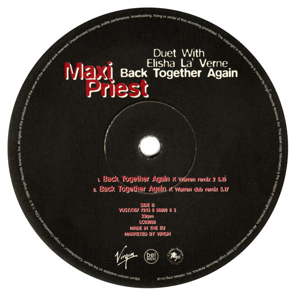 Maxi Priest Duet With Elisha La 'Verne* : Back Together Again (12", Promo, Yel)