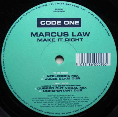 Marcus Law : Make It Right (12")