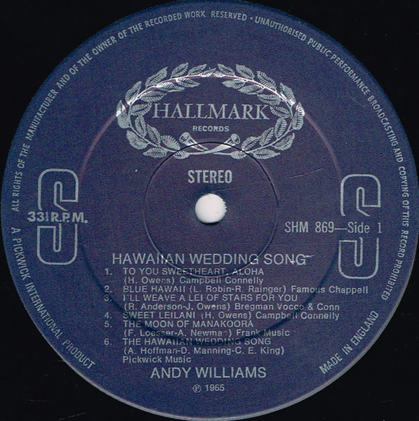 Andy Williams : Hawaiian Wedding Song (LP, Album, RE)