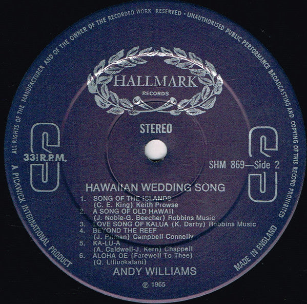 Andy Williams : Hawaiian Wedding Song (LP, Album, RE)