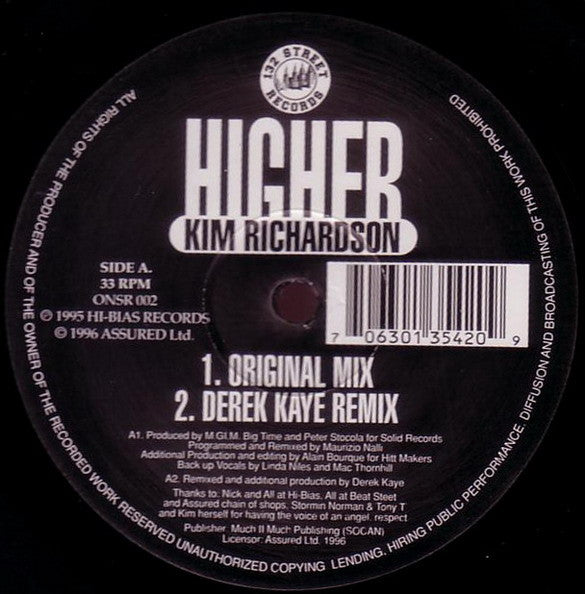 Kim Richardson : Higher (The Mixes) (2x12")