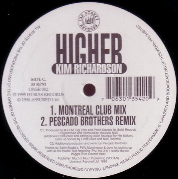 Kim Richardson : Higher (The Mixes) (2x12")