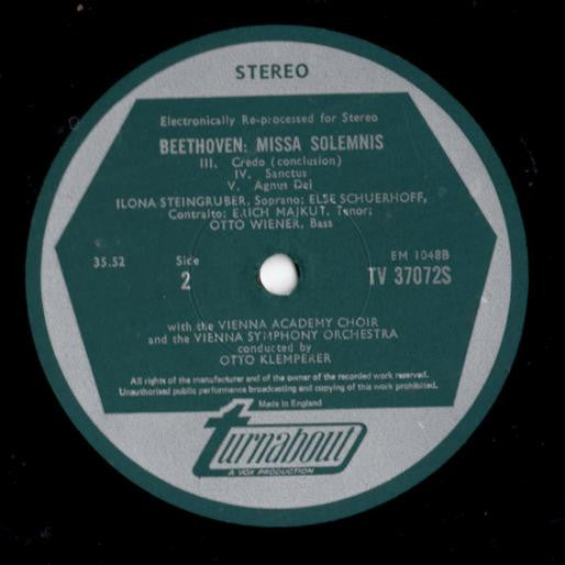 Beethoven*, Vienna Academy Choir*, Vienna Symphony Orchestra*, Otto Klemperer : Missa Solemnis (LP, RE)