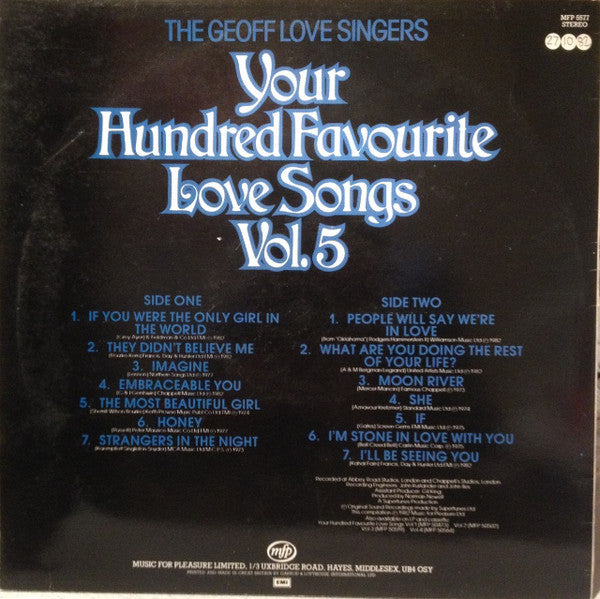 The Geoff Love Singers : Your Hundred Favourite Love Songs - Volume 5 (LP, Comp)