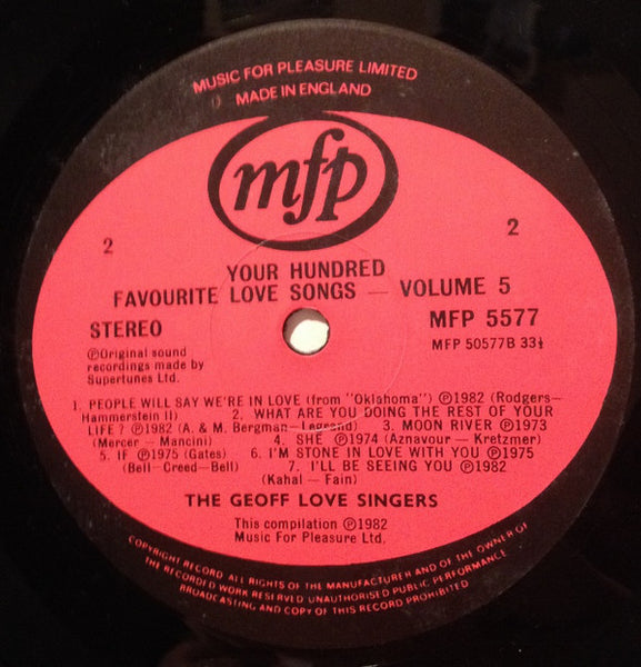 The Geoff Love Singers : Your Hundred Favourite Love Songs - Volume 5 (LP, Comp)